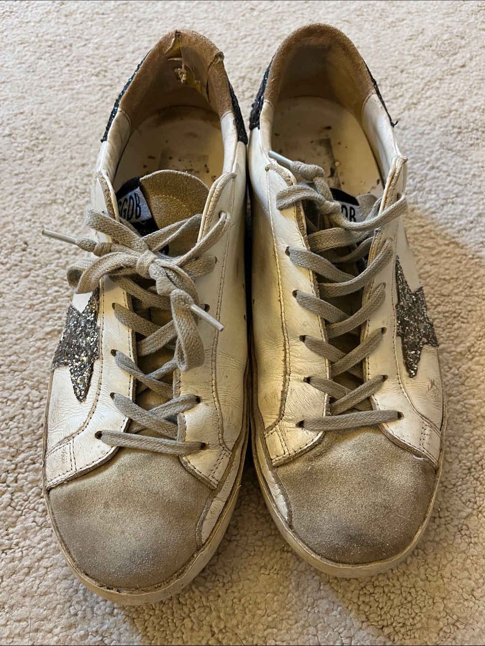 Golden Goose White Sneakers with Silver Glitter Star Accent